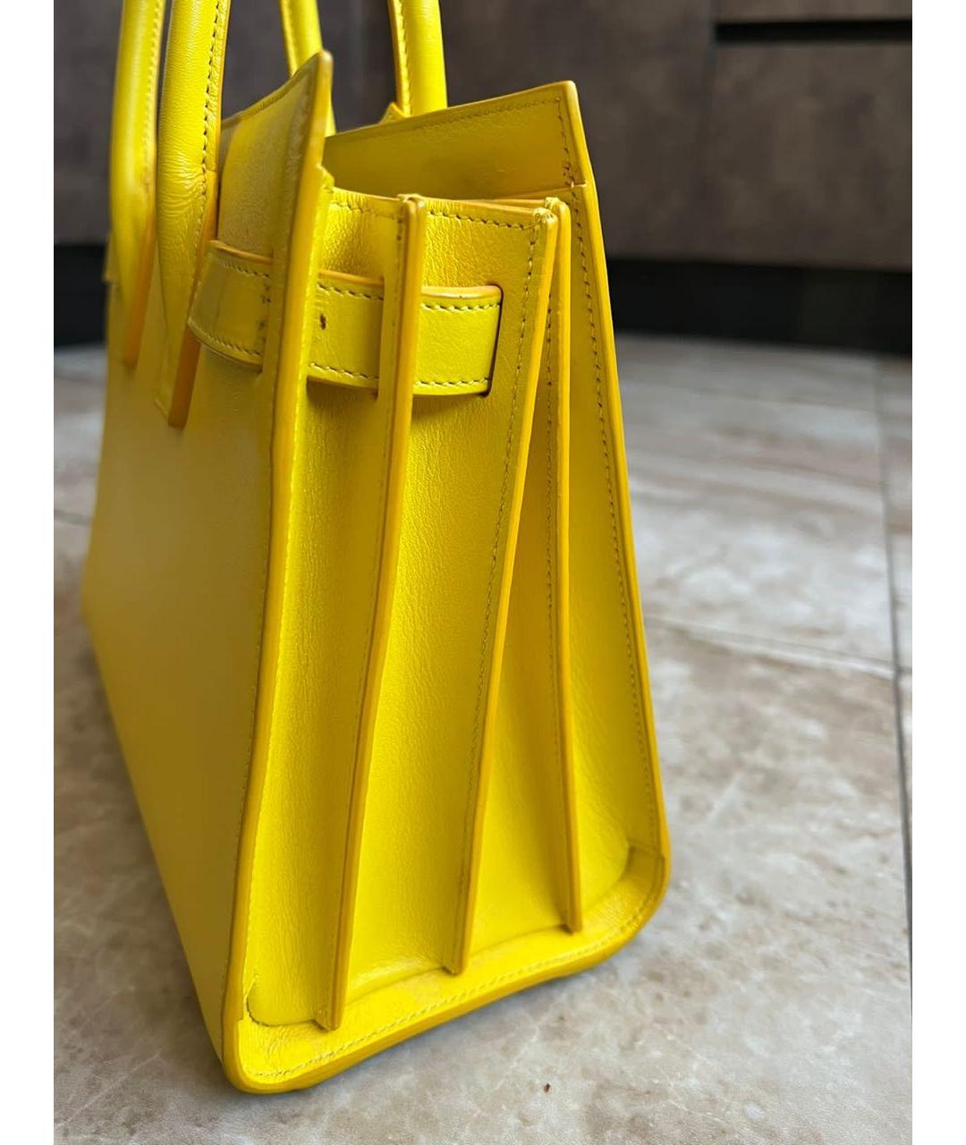 SAINT LAURENT Желтая кожаная сумка с короткими ручками, фото 7