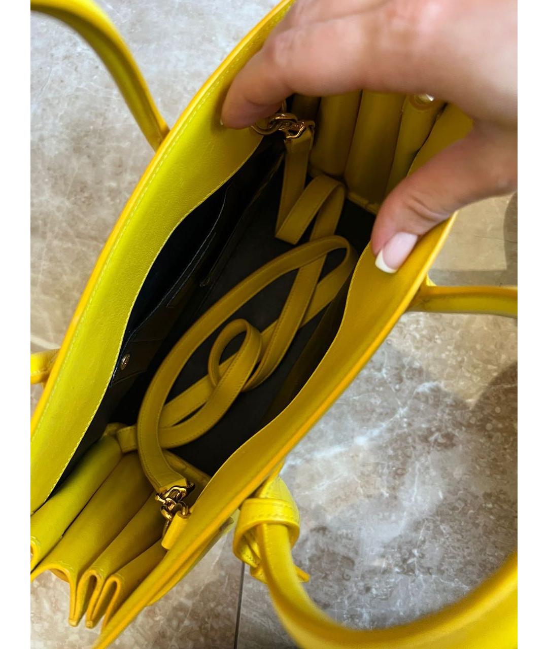 SAINT LAURENT Желтая кожаная сумка с короткими ручками, фото 8