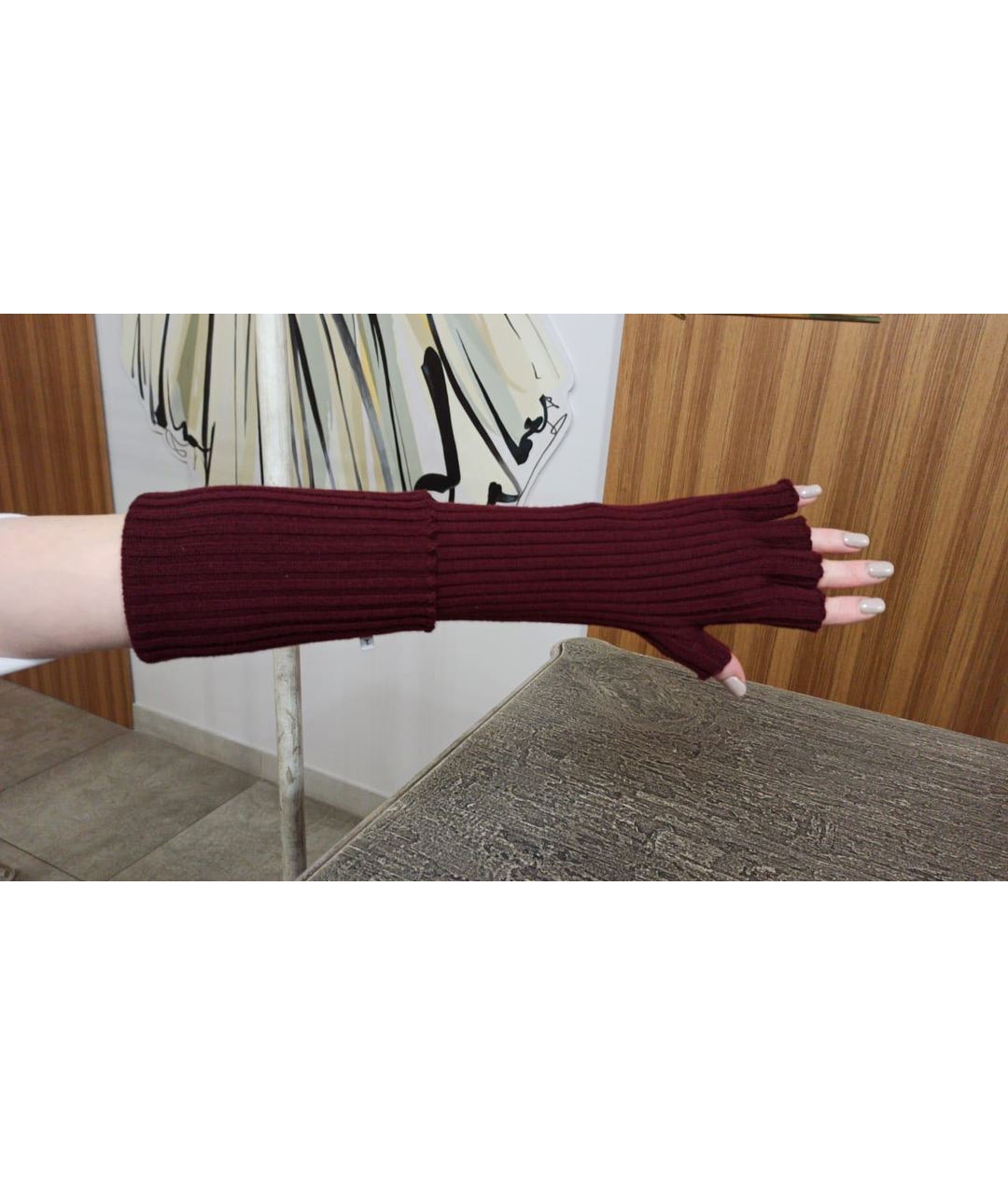 MAISON MARGIELA Бордовые шерстяные перчатки, фото 7