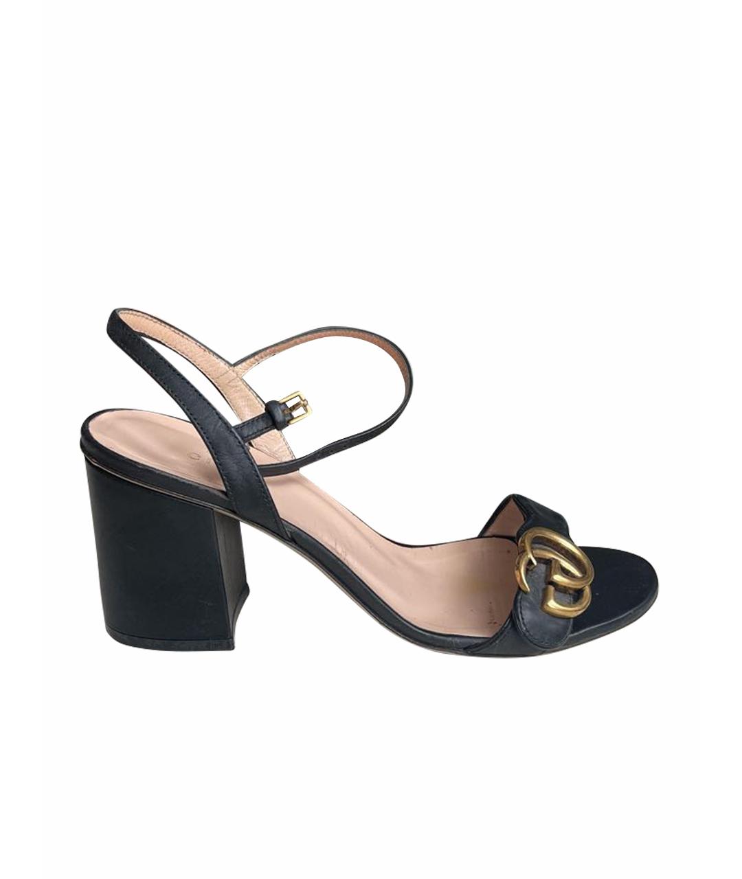 GUCCI Черные кожаные босоножки, фото 1