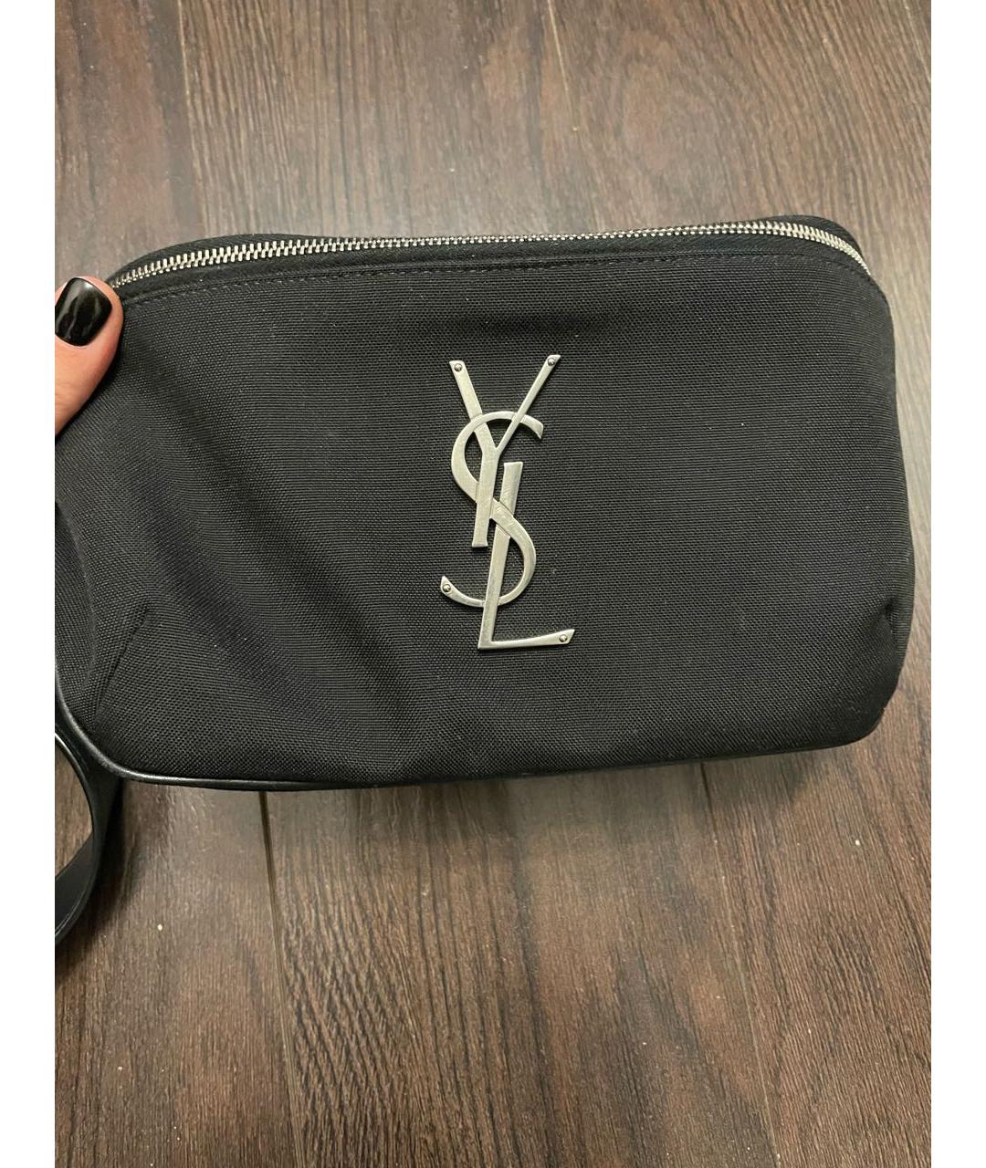 SAINT LAURENT Черная тканевая поясная сумка, фото 2