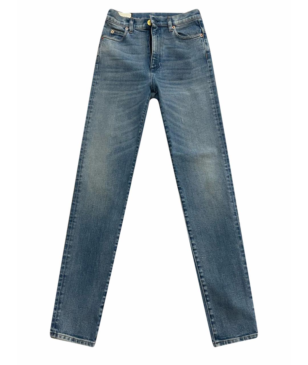 GUCCI Голубые хлопко-эластановые джинсы слим, фото 1