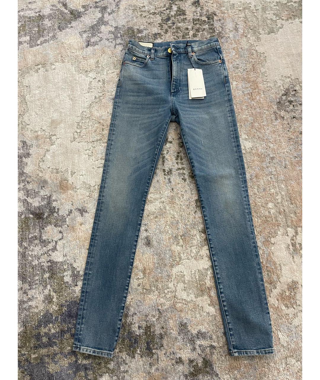 GUCCI Голубые хлопко-эластановые джинсы слим, фото 4