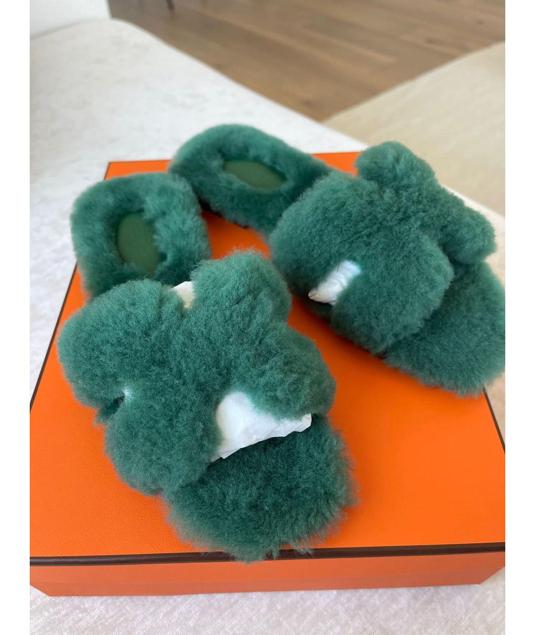 HERMES PRE-OWNED Зеленые кожаные сандалии, фото 2