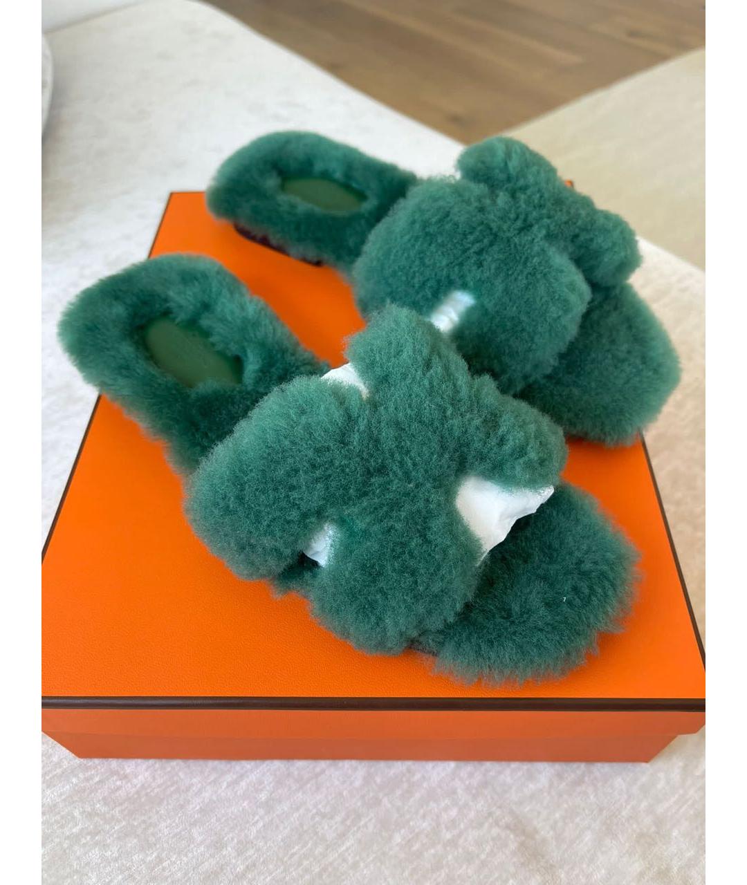 HERMES PRE-OWNED Зеленые кожаные сандалии, фото 3
