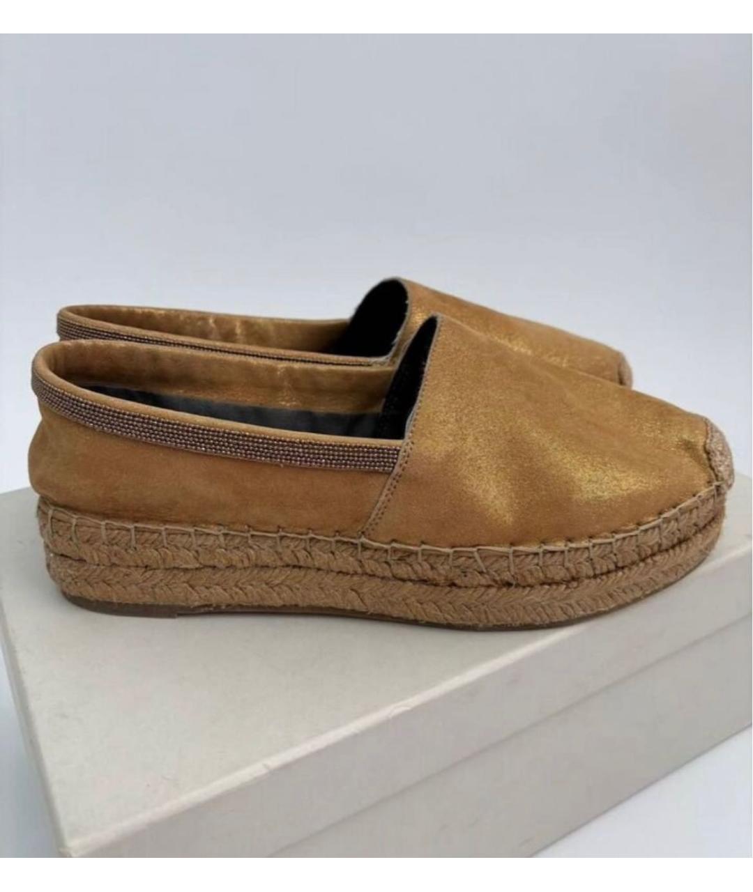 BRUNELLO CUCINELLI Золотые замшевые мокасины, фото 4