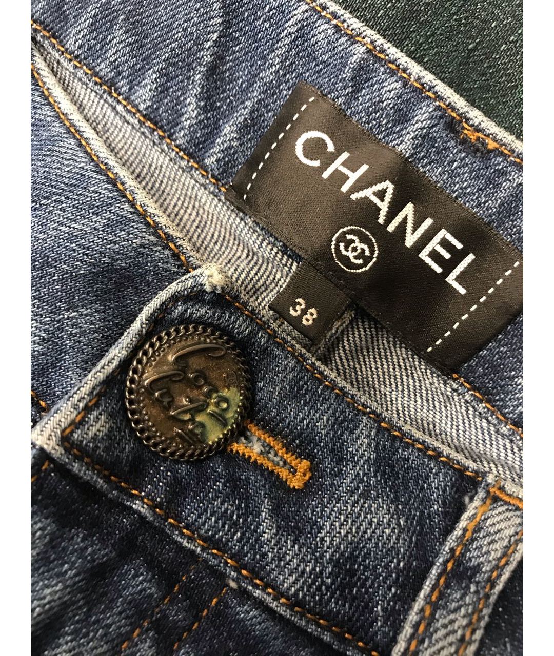 CHANEL PRE-OWNED Хаки хлопковые прямые джинсы, фото 4