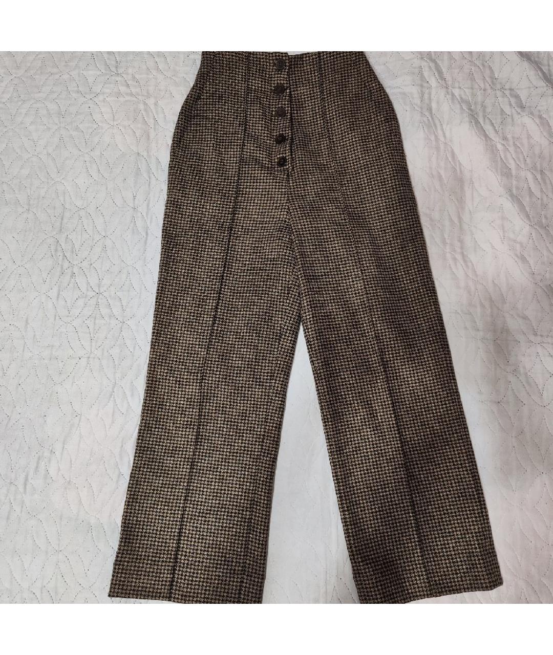NANUSHKA Коричневые шерстяные прямые брюки, фото 8