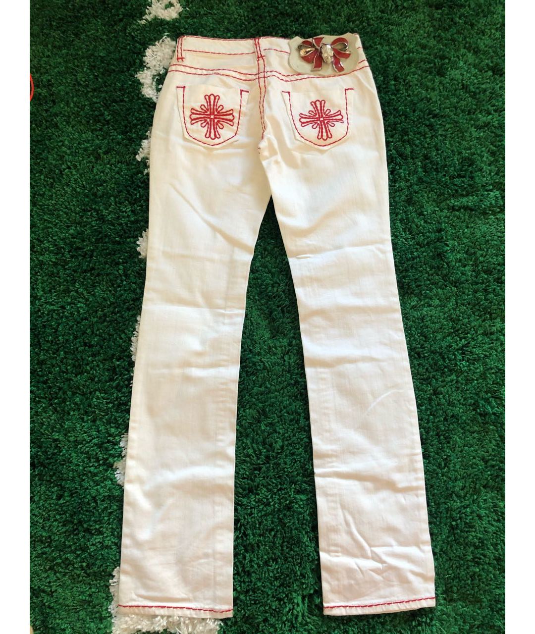 PHILIPP PLEIN Белые хлопковые прямые джинсы, фото 2