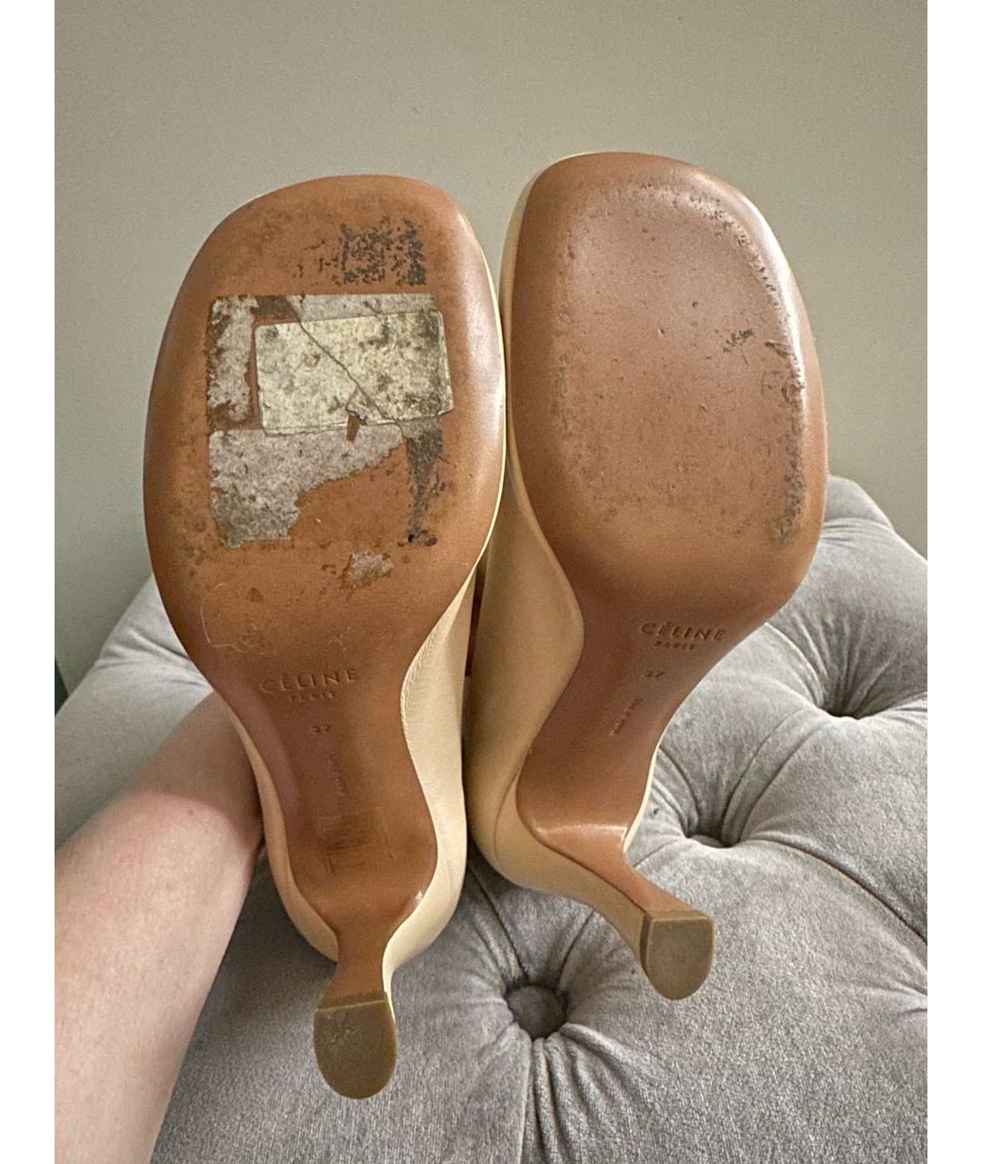 CELINE Бежевые кожаные ботинки, фото 6