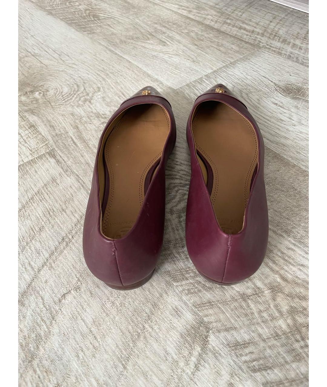 TORY BURCH Бордовые кожаные балетки, фото 3