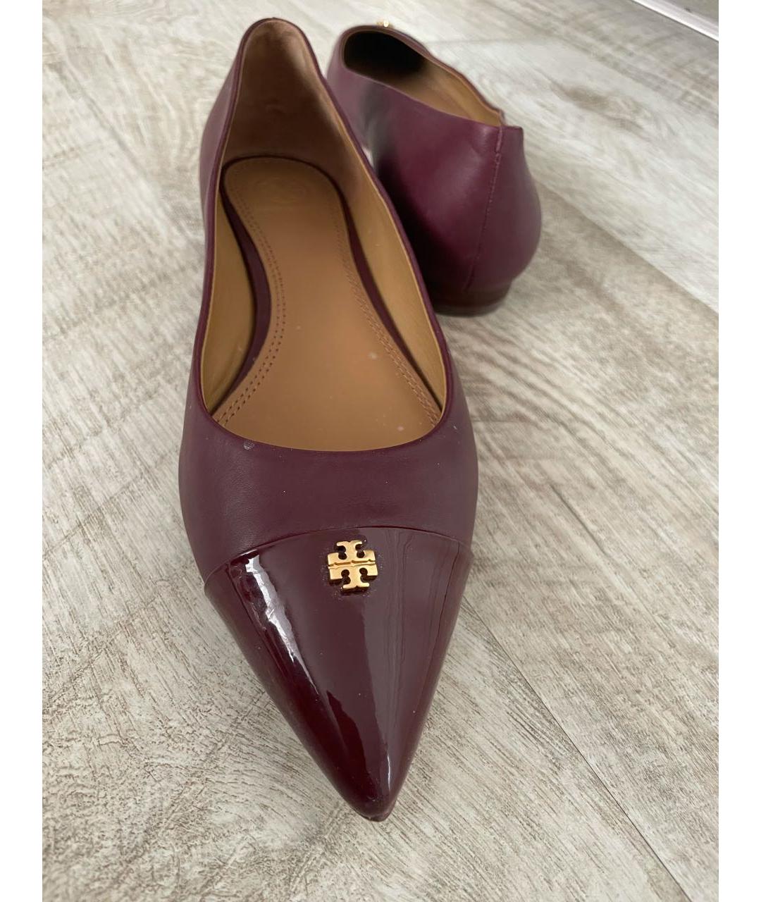 TORY BURCH Бордовые кожаные балетки, фото 7