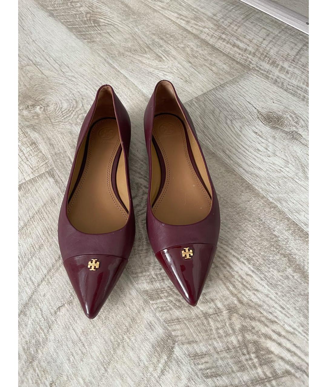 TORY BURCH Бордовые кожаные балетки, фото 2