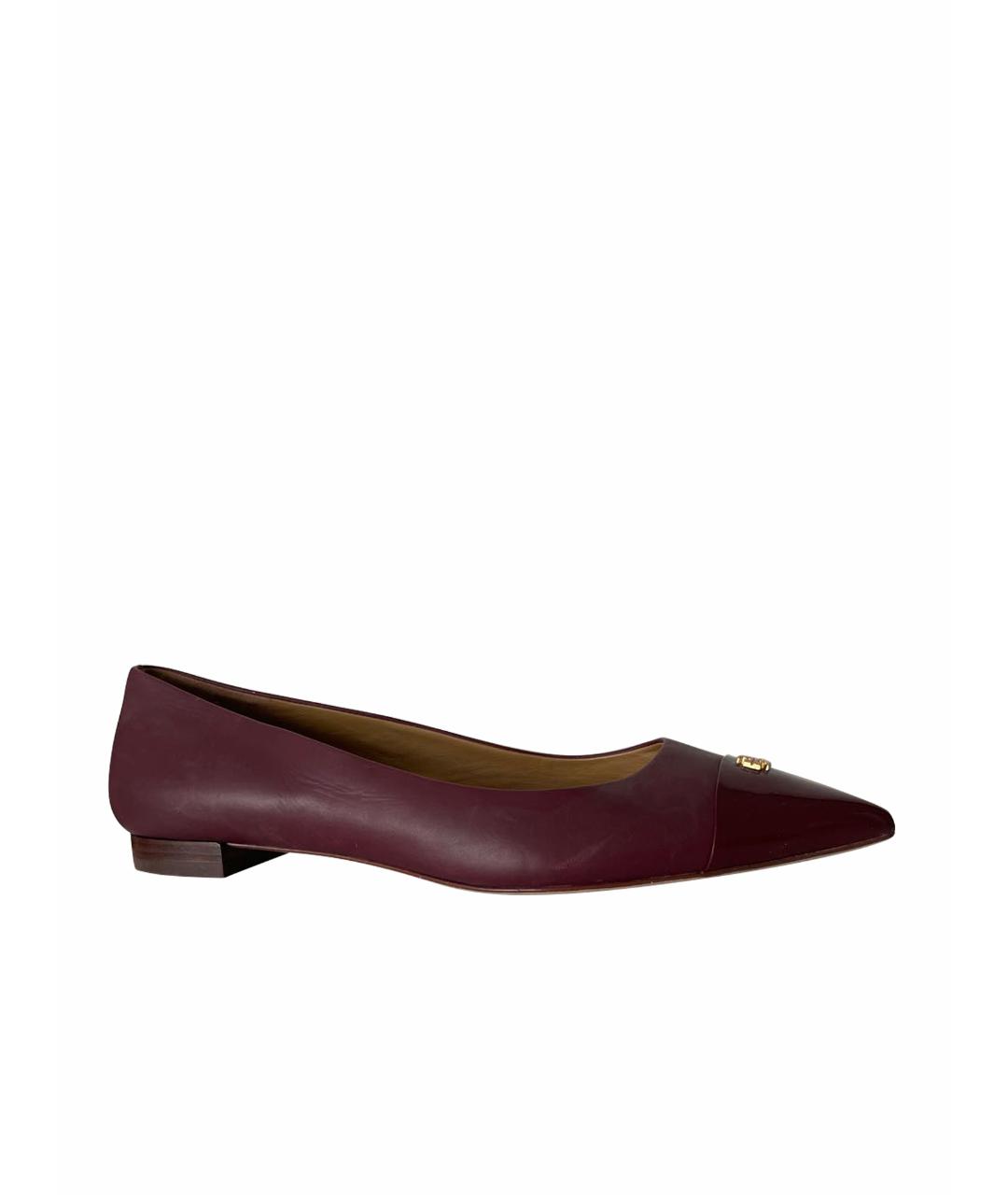 TORY BURCH Бордовые кожаные балетки, фото 1