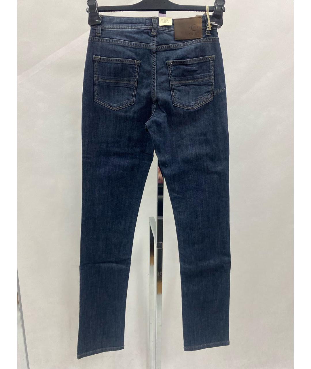 CERRUTI 1881 Темно-синие хлопко-эластановые прямые джинсы, фото 2