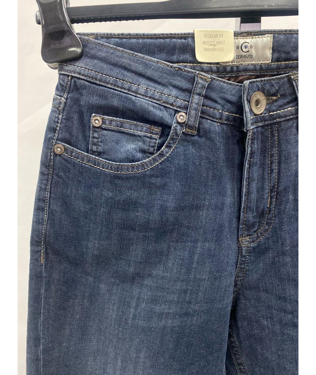 CERRUTI 1881 Темно-синие хлопко-эластановые прямые джинсы, фото 4