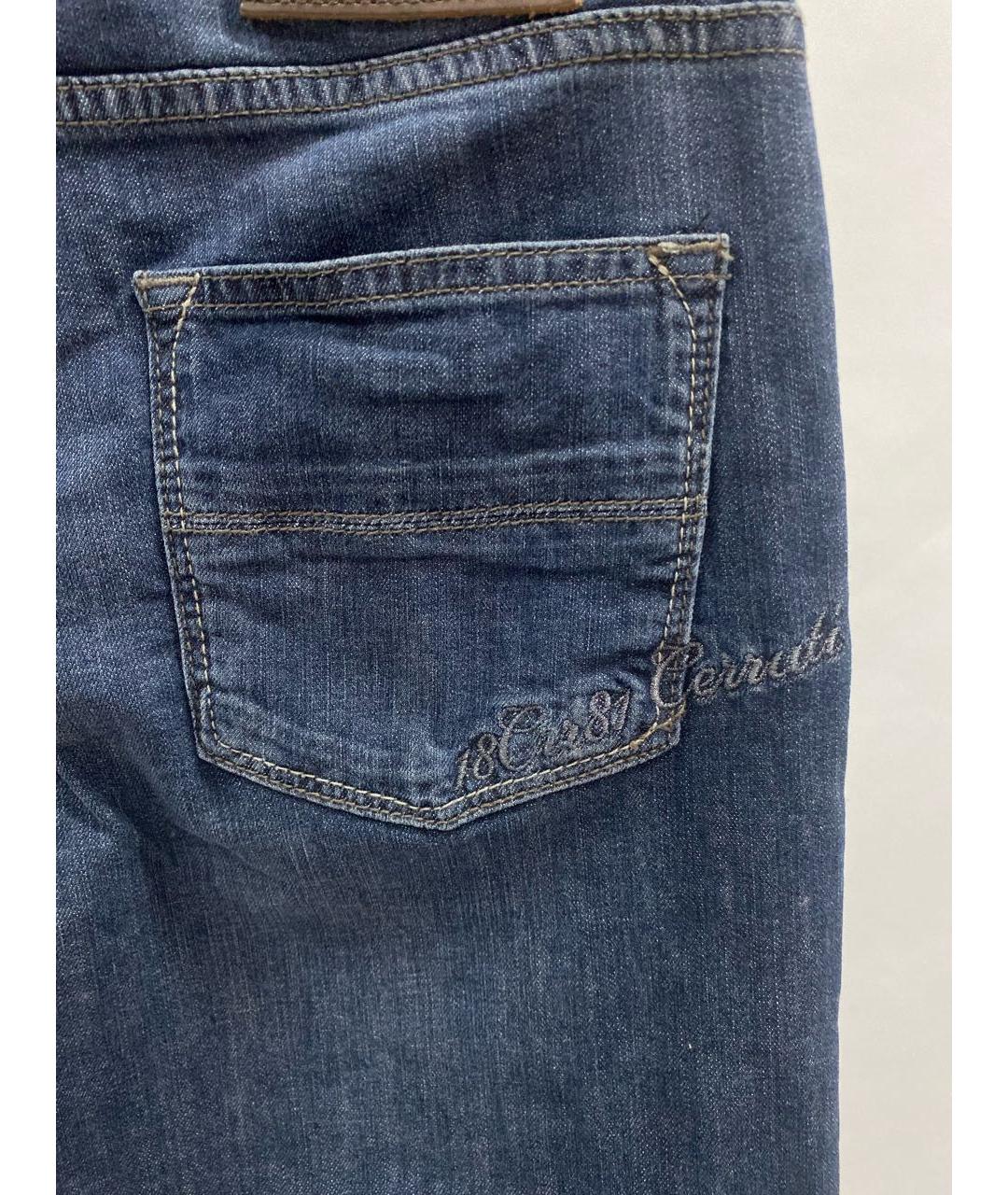 CERRUTI 1881 Темно-синие хлопко-эластановые прямые джинсы, фото 5