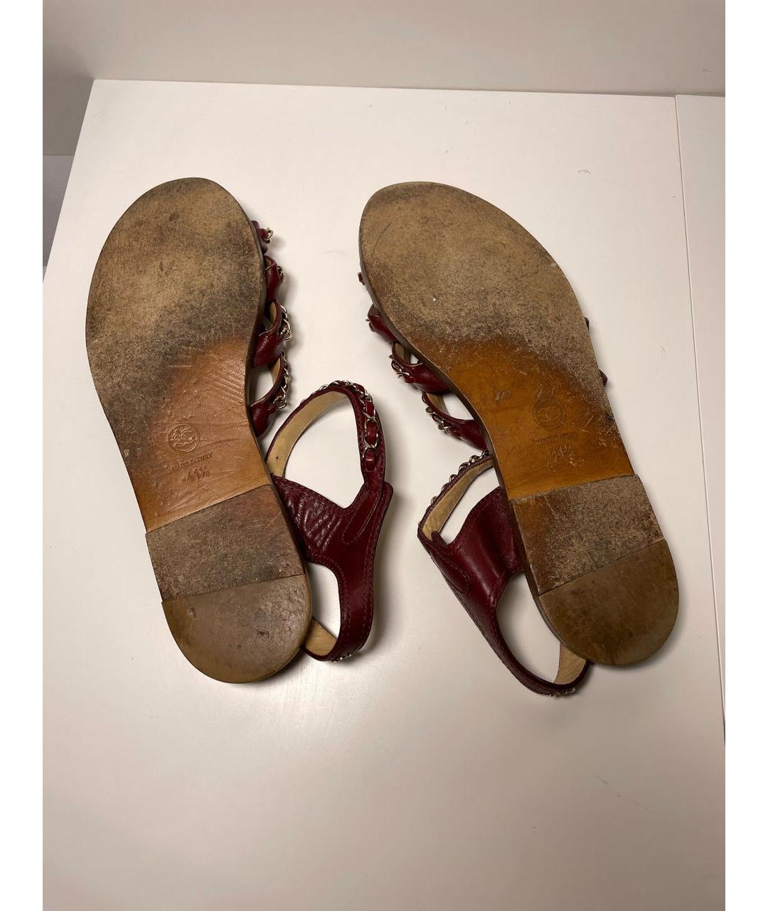 CHANEL Бордовые кожаные сандалии, фото 5