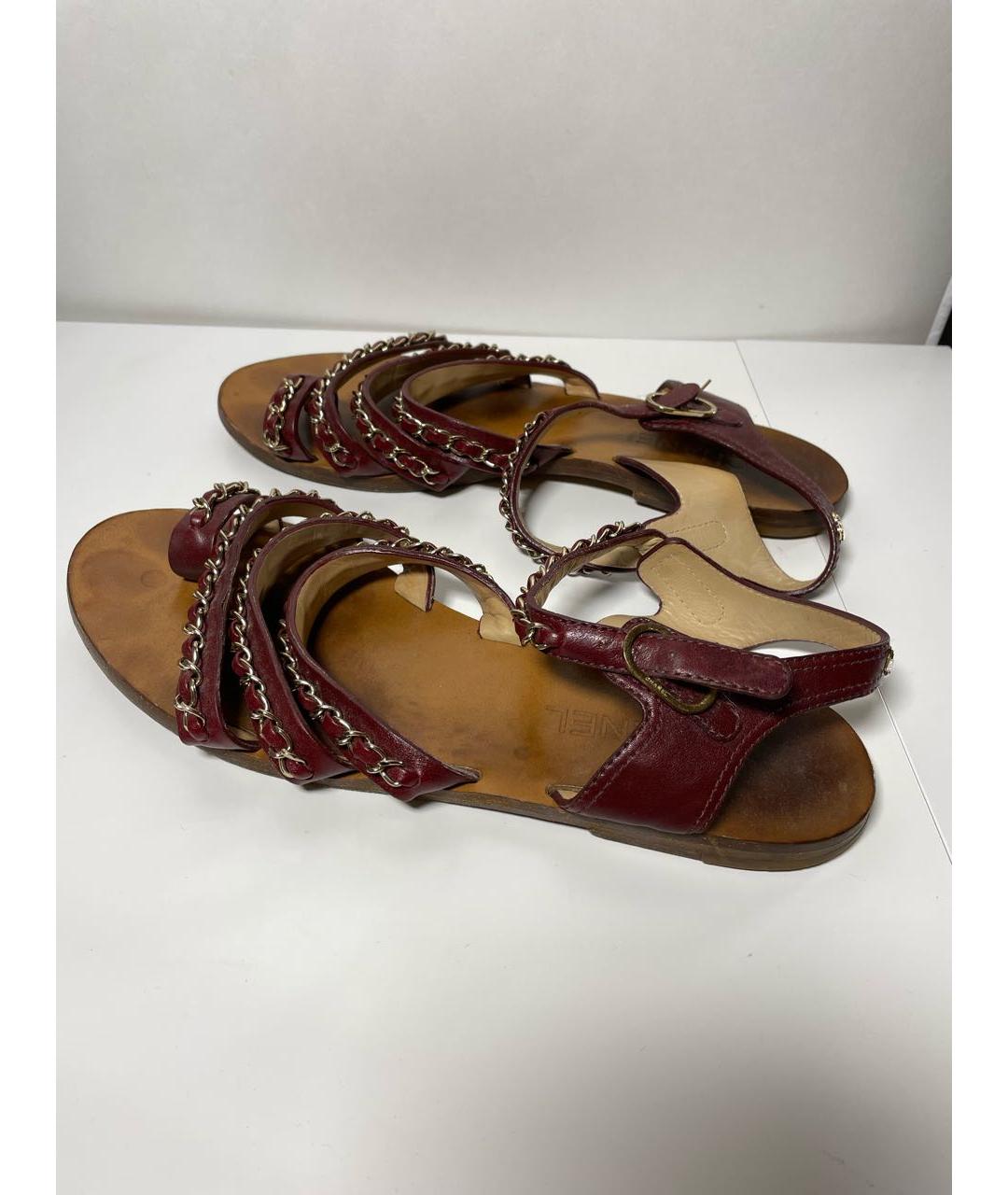 CHANEL Бордовые кожаные сандалии, фото 4