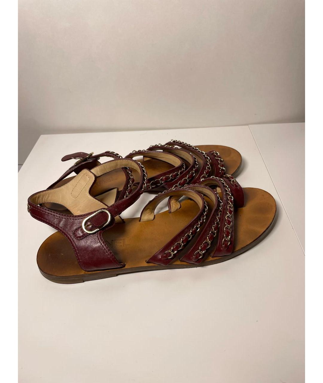 CHANEL Бордовые кожаные сандалии, фото 6