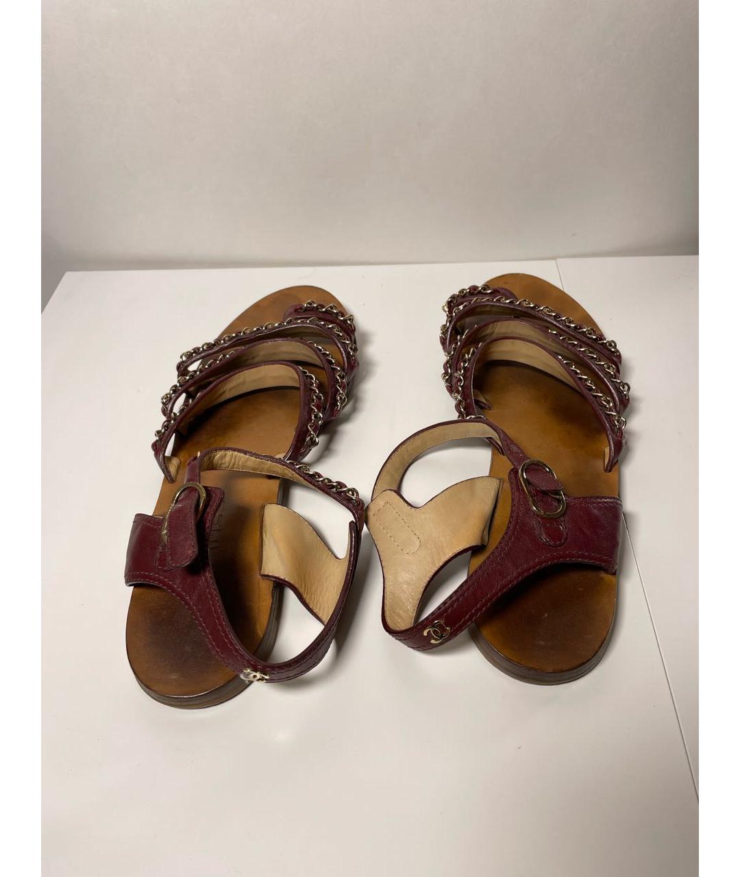 CHANEL Бордовые кожаные сандалии, фото 3