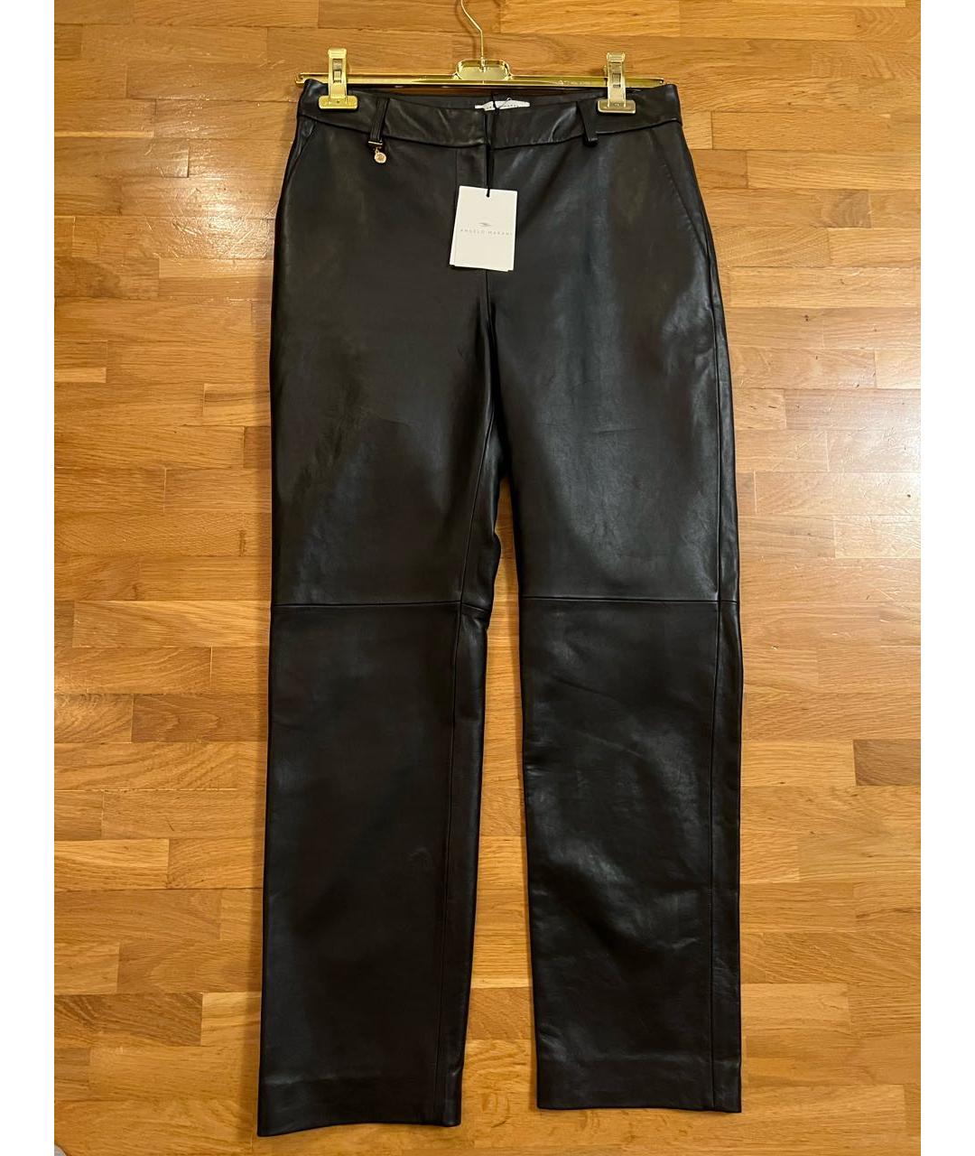 ANGELO MARANI Черные кожаные прямые брюки, фото 4