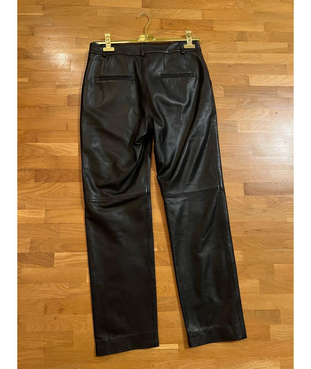 ANGELO MARANI Черные кожаные прямые брюки, фото 3