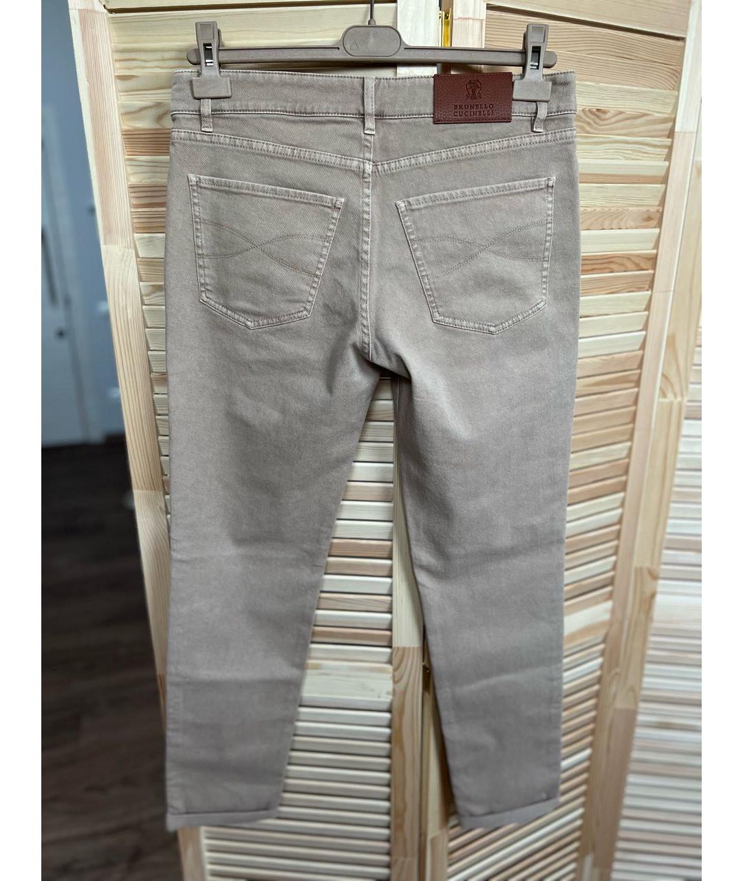 BRUNELLO CUCINELLI Бежевые хлопко-эластановые прямые джинсы, фото 2