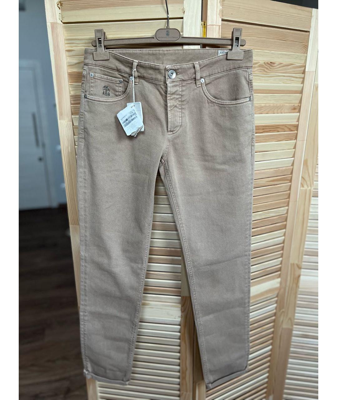 BRUNELLO CUCINELLI Бежевые хлопко-эластановые прямые джинсы, фото 4