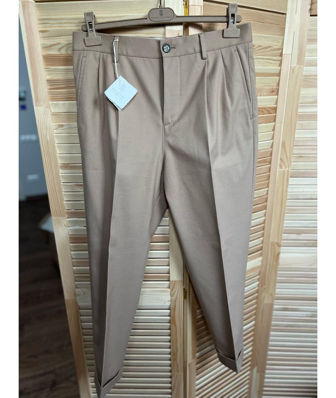 BRUNELLO CUCINELLI Бежевые хлопко-эластановые классические брюки, фото 4