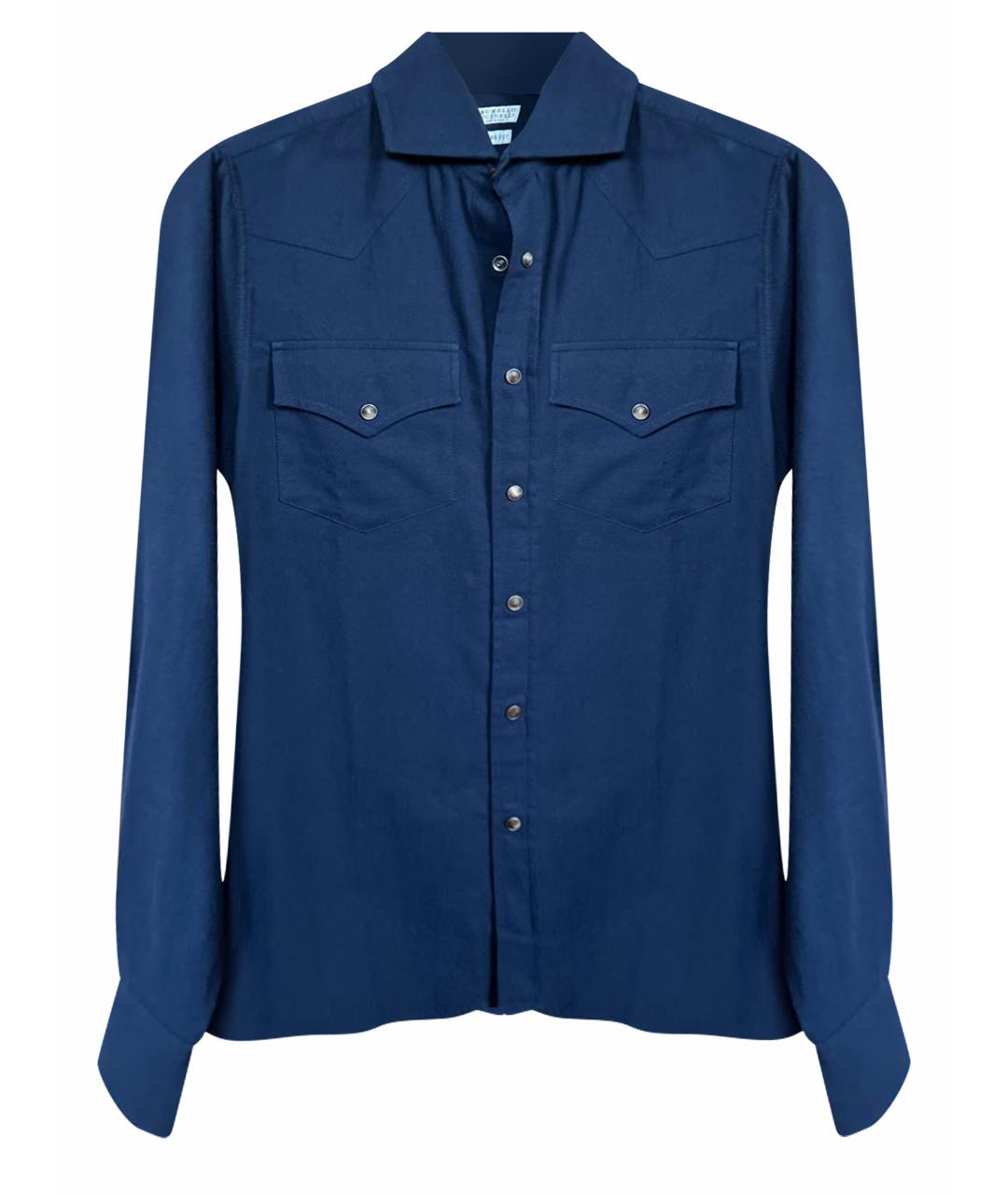 BRUNELLO CUCINELLI Темно-синяя хлопковая кэжуал рубашка, фото 1