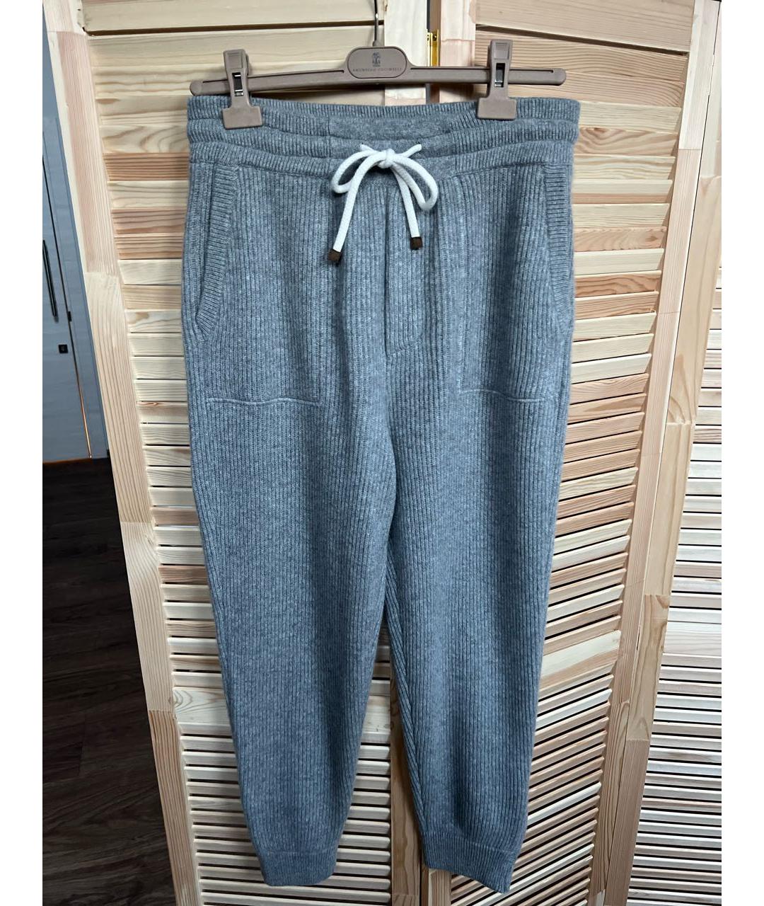 BRUNELLO CUCINELLI Серые кашемировые повседневные брюки, фото 3