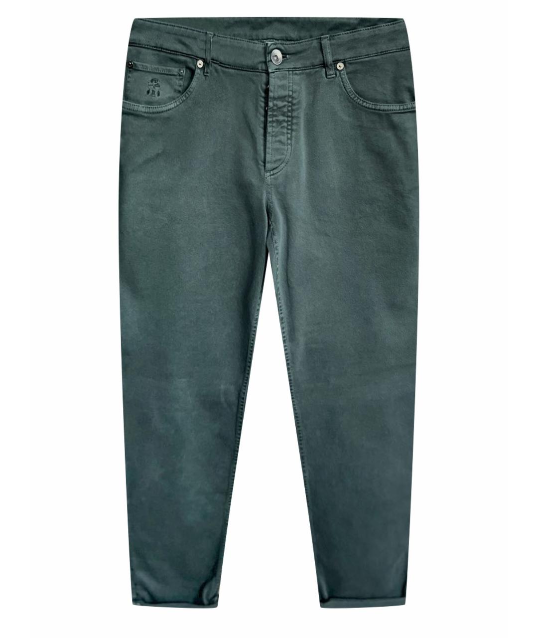 BRUNELLO CUCINELLI Хаки хлопко-эластановые прямые джинсы, фото 1
