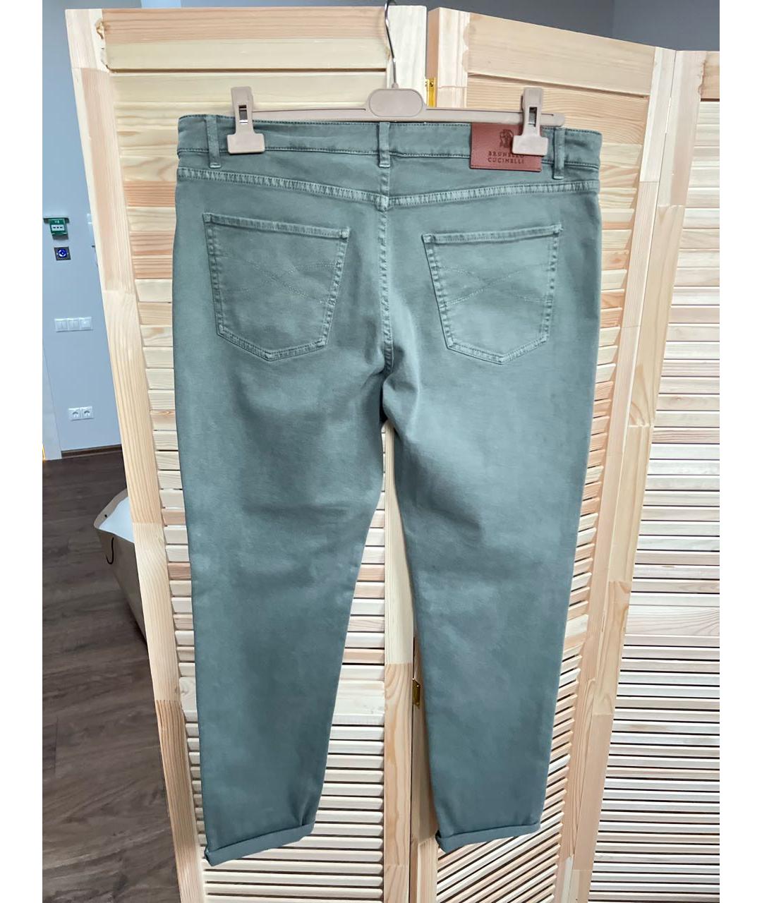 BRUNELLO CUCINELLI Хаки хлопко-эластановые прямые джинсы, фото 2