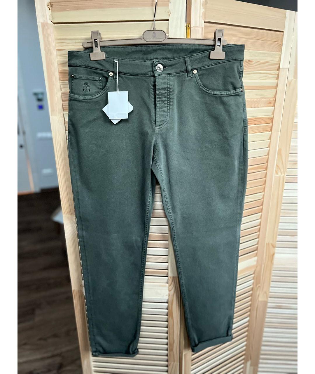 BRUNELLO CUCINELLI Хаки хлопко-эластановые прямые джинсы, фото 6