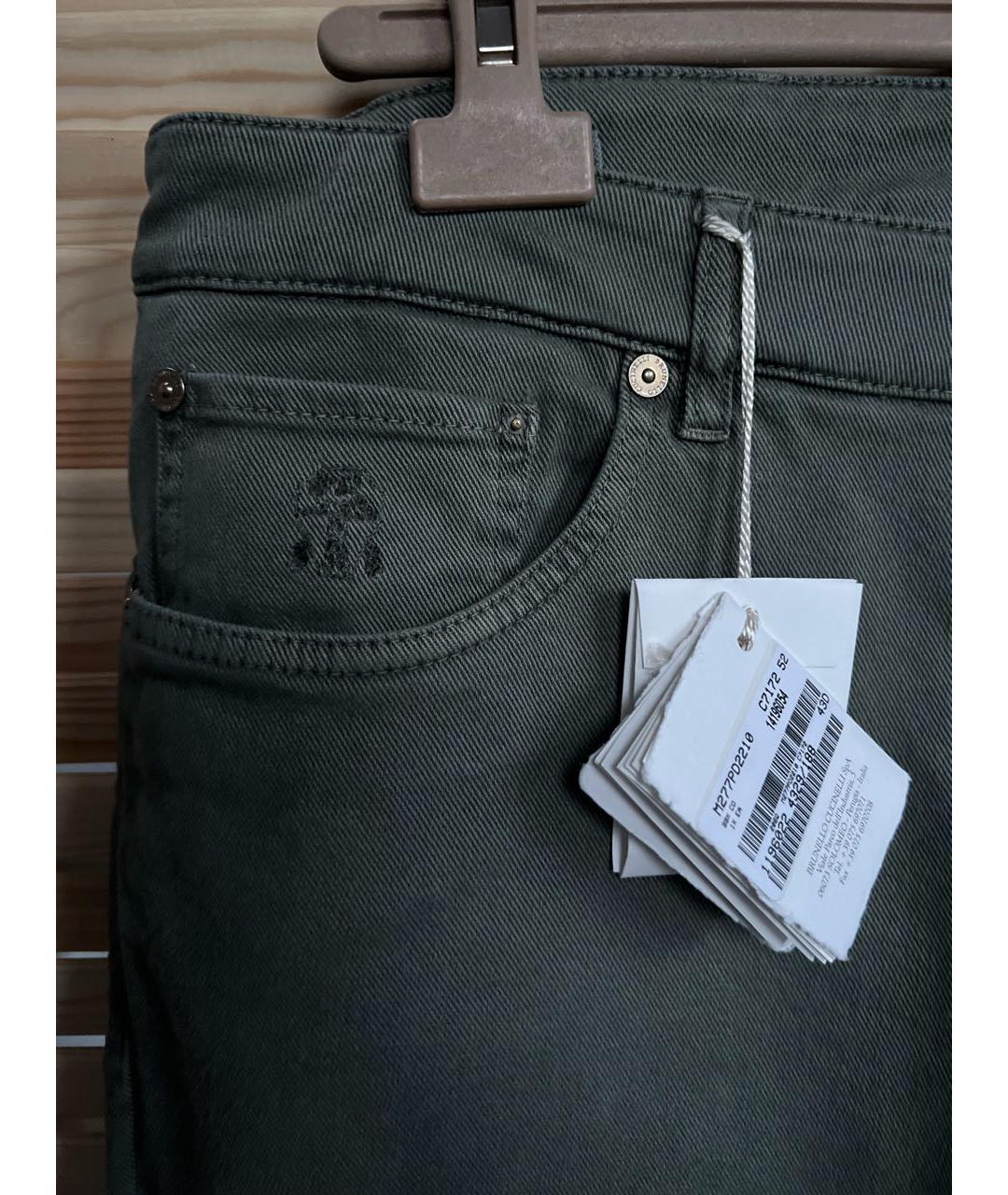 BRUNELLO CUCINELLI Хаки хлопко-эластановые прямые джинсы, фото 4