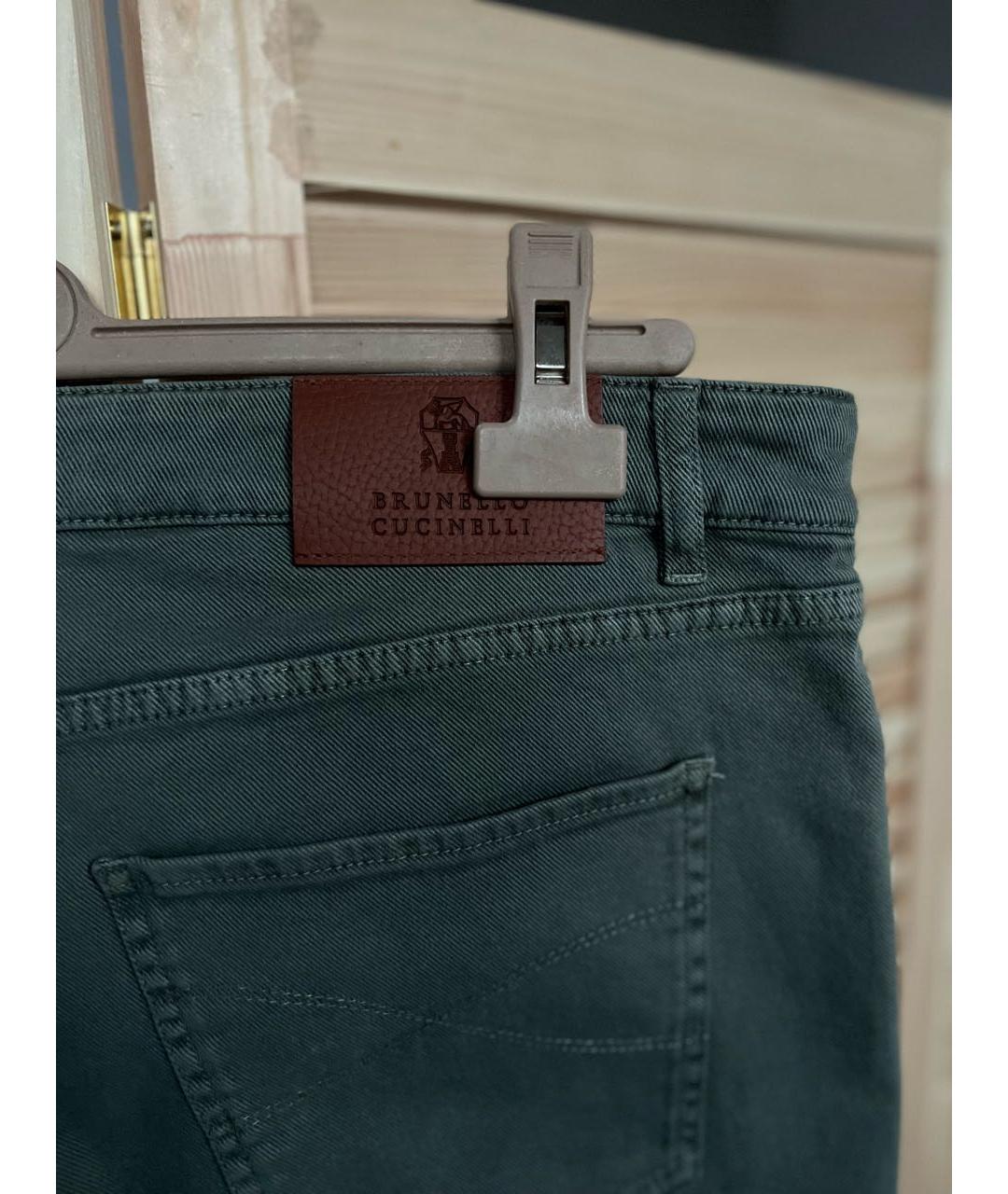 BRUNELLO CUCINELLI Хаки хлопко-эластановые прямые джинсы, фото 3