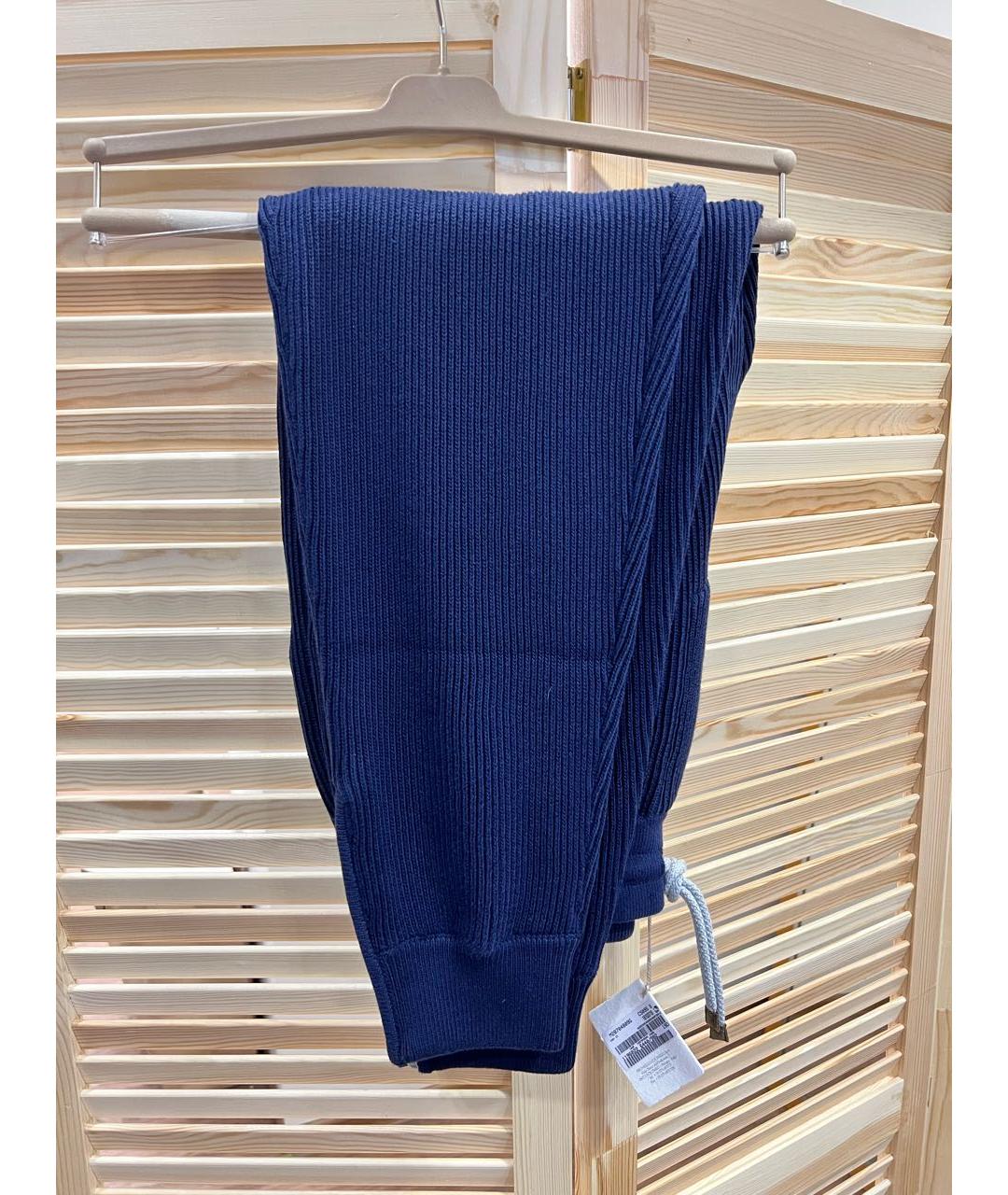BRUNELLO CUCINELLI Темно-синие хлопко-эластановые повседневные брюки, фото 2