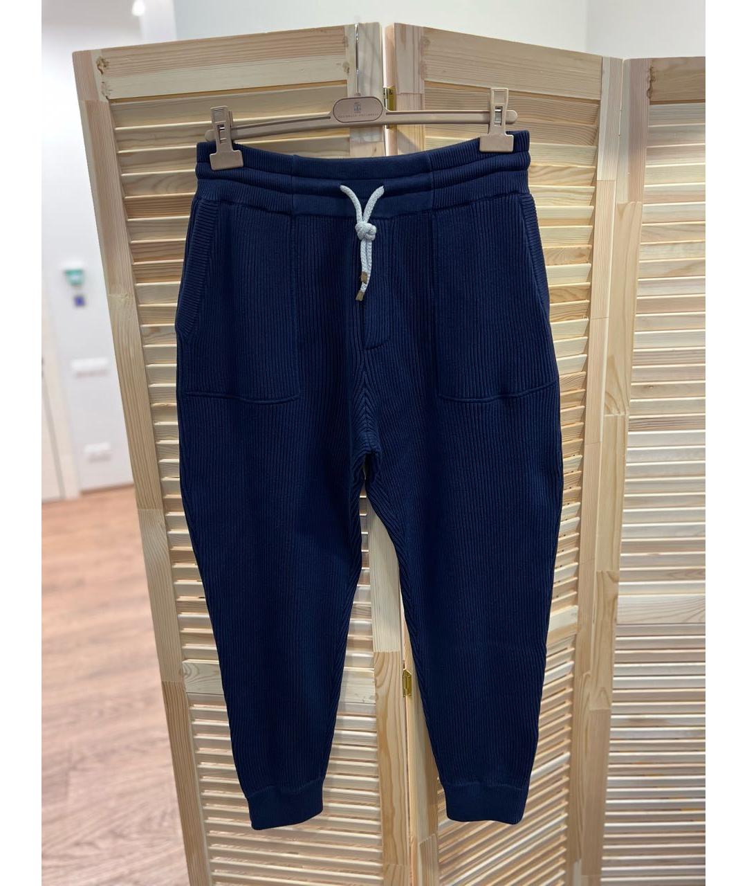 BRUNELLO CUCINELLI Темно-синие хлопко-эластановые повседневные брюки, фото 7
