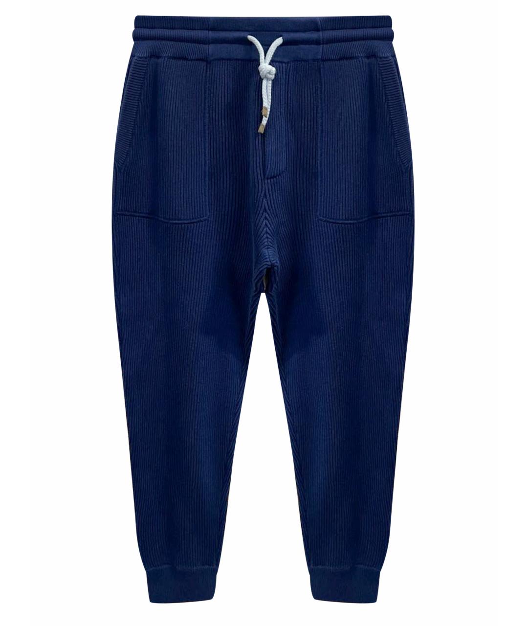 BRUNELLO CUCINELLI Темно-синие хлопко-эластановые повседневные брюки, фото 1