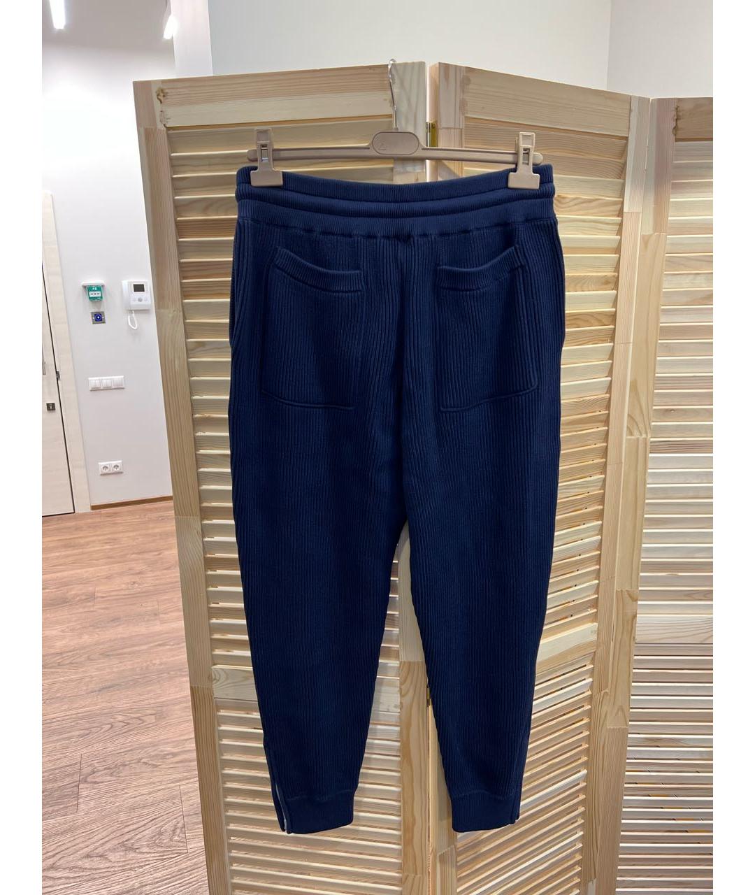 BRUNELLO CUCINELLI Темно-синие хлопко-эластановые повседневные брюки, фото 5
