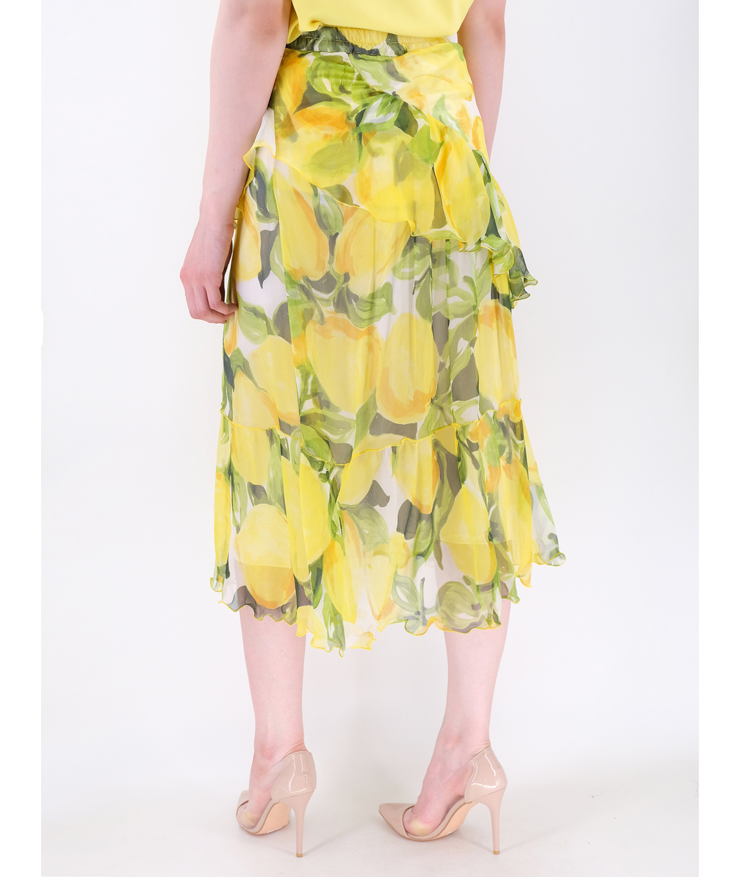 MOSCHINO Желтая шелковая юбка миди, фото 3