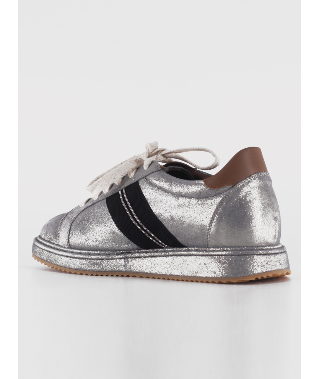 BRUNELLO CUCINELLI Серебряные кожаные кроссовки, фото 3