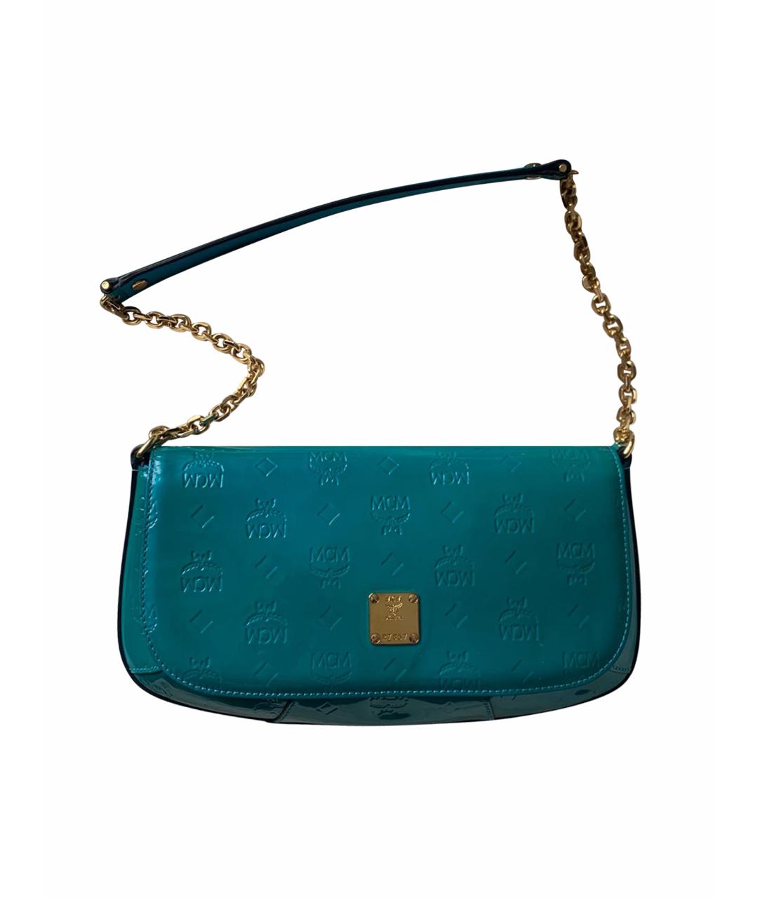 MCM VINTAGE Бирюзовая сумка с короткими ручками из лакированной кожи, фото 1