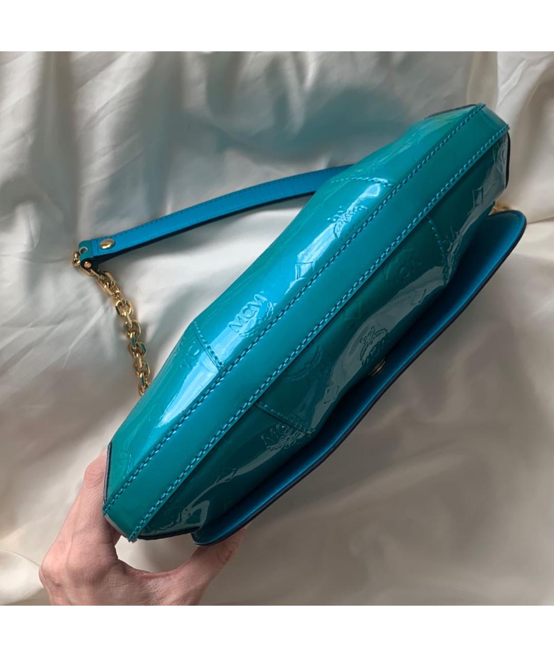 MCM VINTAGE Бирюзовая сумка с короткими ручками из лакированной кожи, фото 5