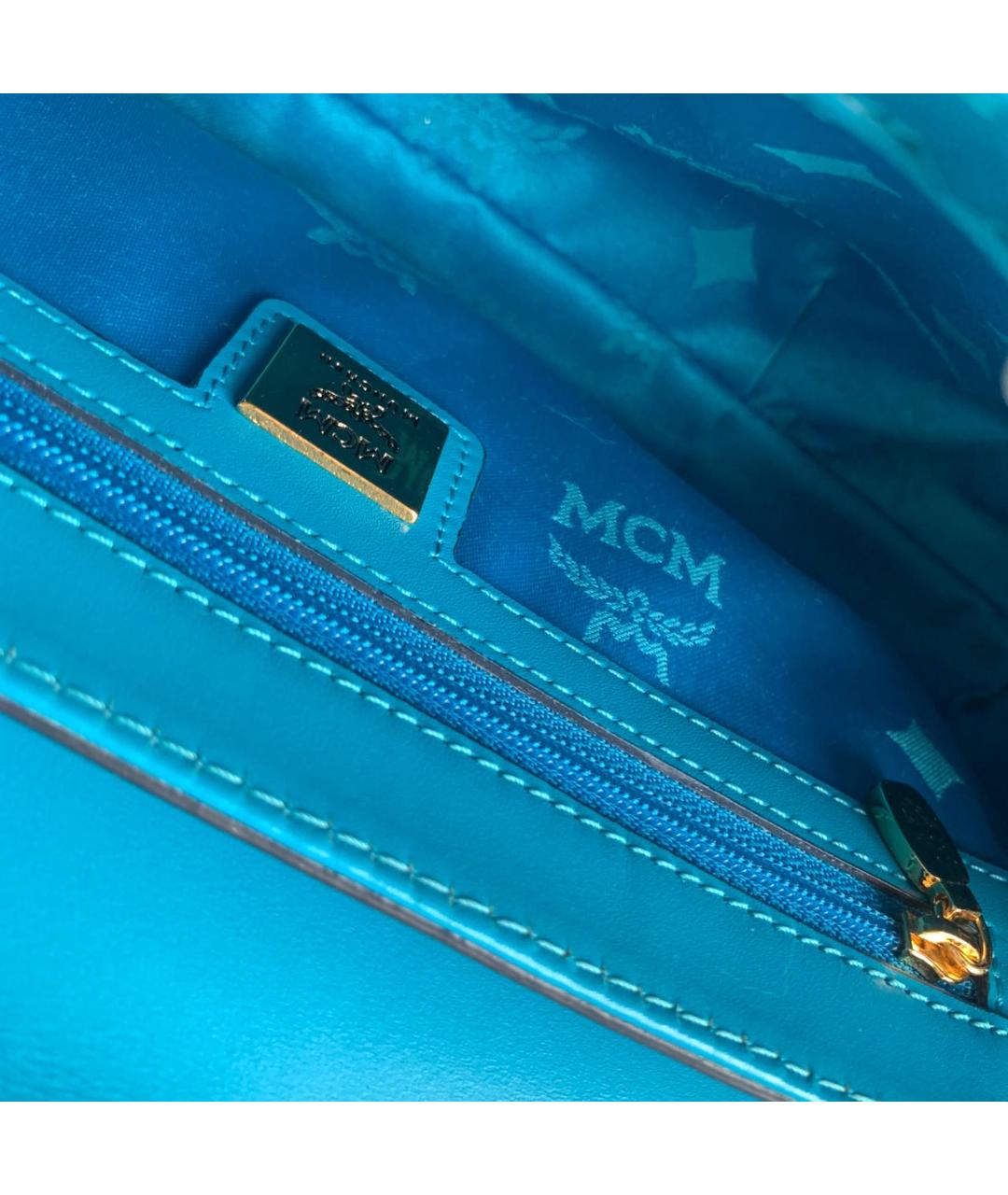 MCM VINTAGE Бирюзовая сумка с короткими ручками из лакированной кожи, фото 7