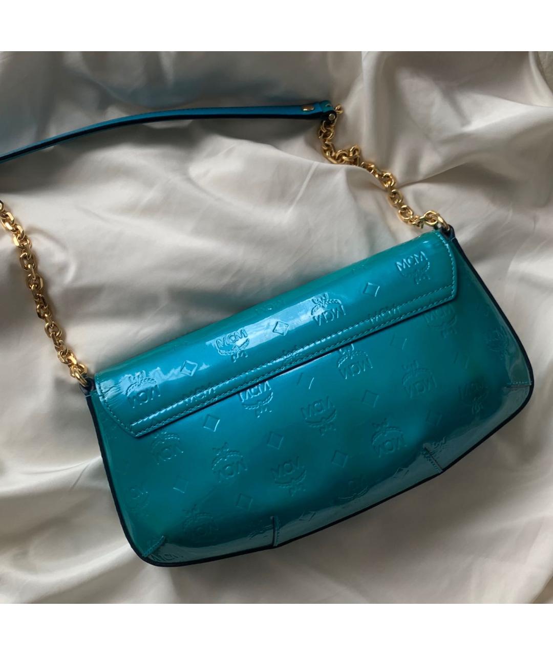 MCM VINTAGE Бирюзовая сумка с короткими ручками из лакированной кожи, фото 2