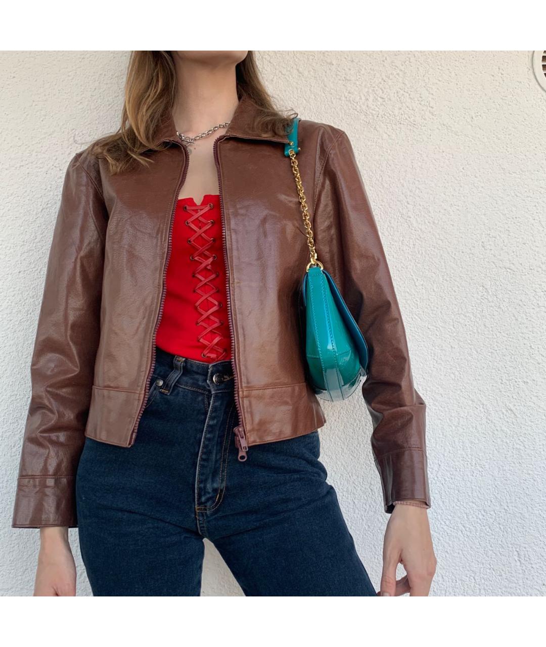 MCM VINTAGE Бирюзовая сумка с короткими ручками из лакированной кожи, фото 4