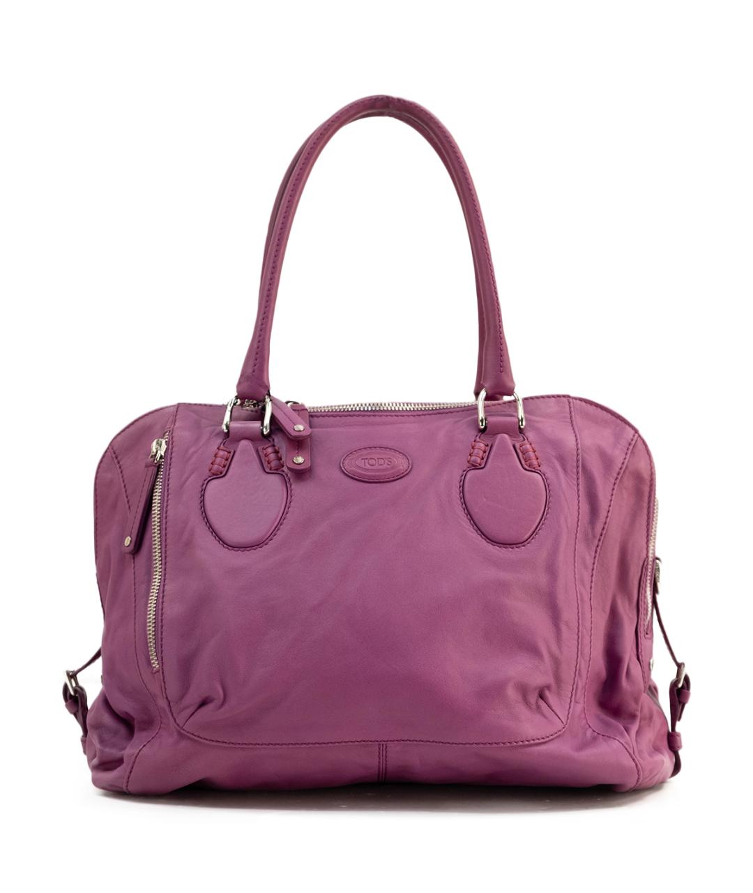 TOD'S Фиолетовая кожаная сумка тоут, фото 1