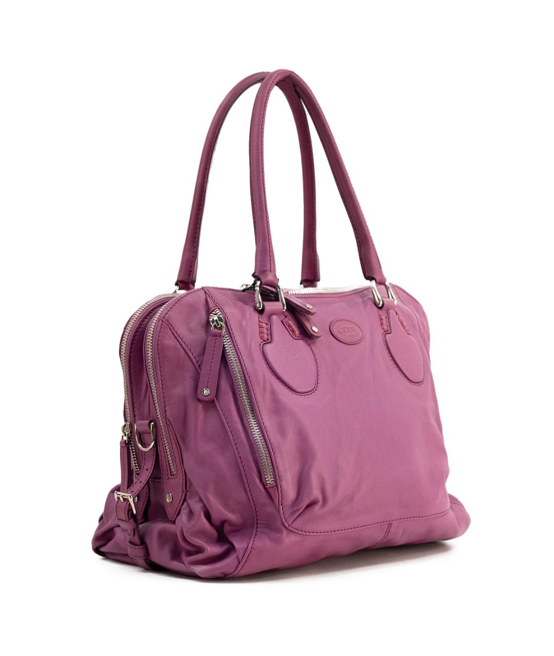 TOD'S Фиолетовая кожаная сумка тоут, фото 2